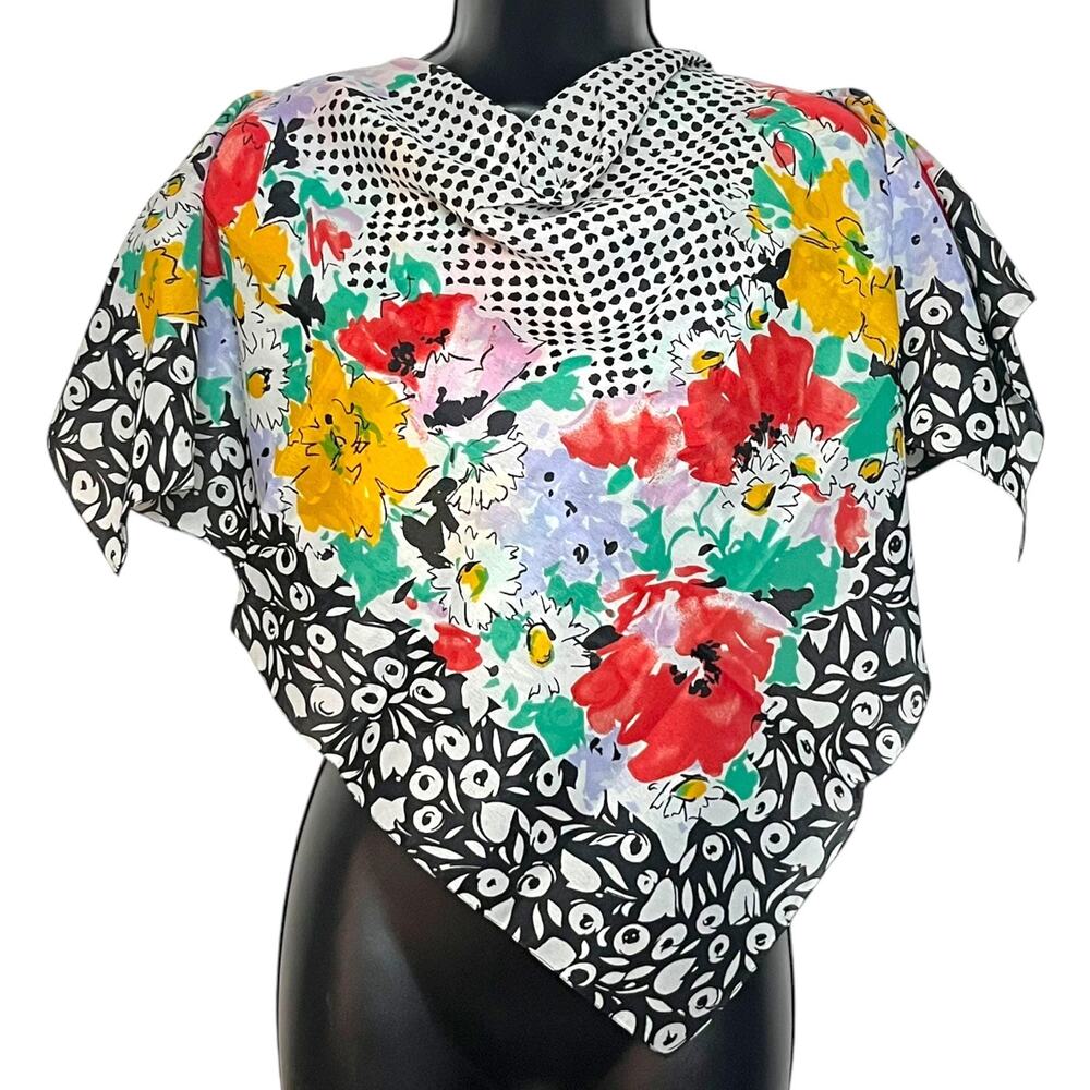 Vintage Polka Dot Floral Scarf 1980s 1990s Colorful Bright Retro Fun by Avon